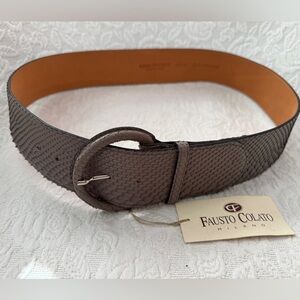 NWT  Fausto Colato Grey python belt. Made in Italy. Silver hardware. Width 2.25”